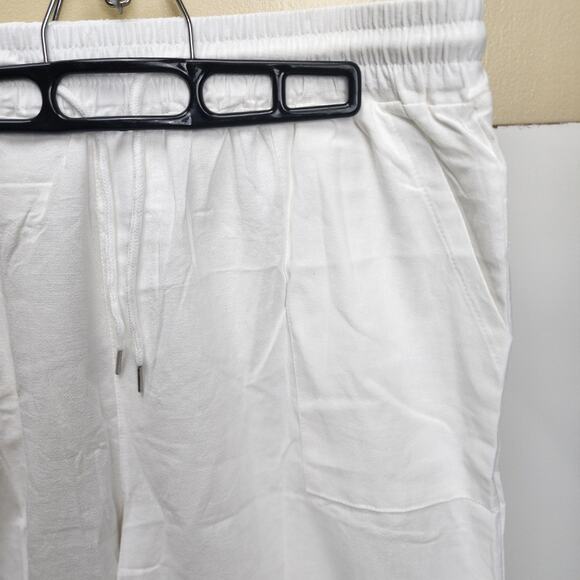 Women's Pull-On White Drawstring Long Linen Capri Casual Lounge Shorts Size XL - Picture 2 of 4
